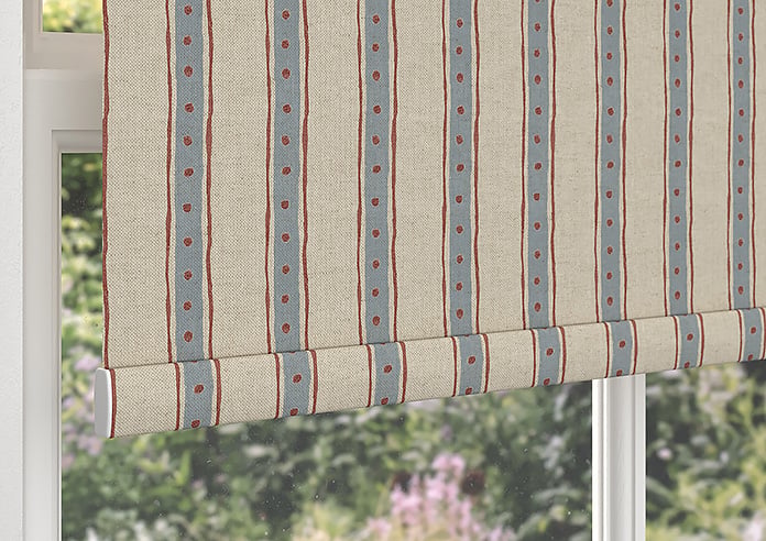 Emily Bond Block Printed Stripe, Blue & Red - Roller Blind - Image 4